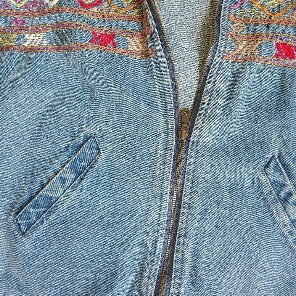 Vintage 90s y2k embroidered denim zip up denim jacket size 2x - Picture 6 of 7